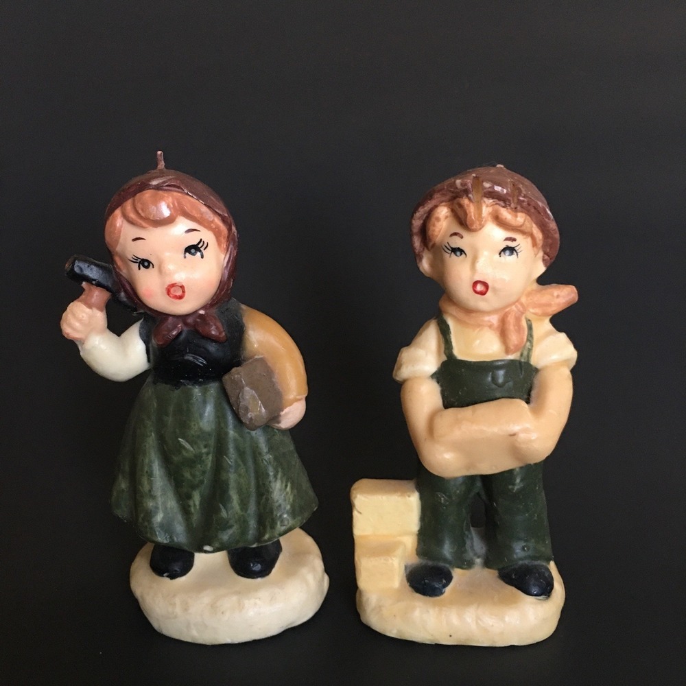 Vintage Candle Hummel Inspired Boy & Girl Wax Figurines Farmhouse Decor